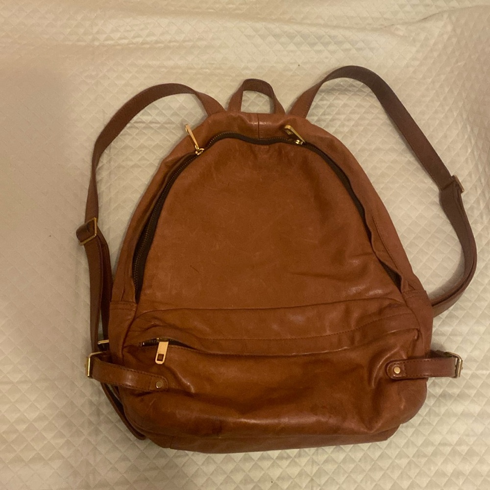 Rebecca Minkoff genuine leather backpack in camel color.
